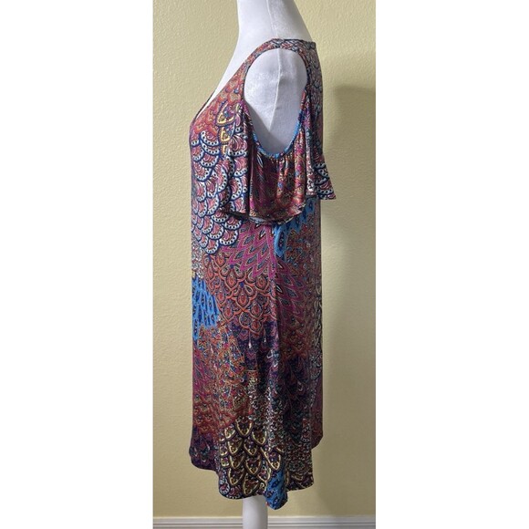 MSK Womens Cold Shoulder Flutter Sleeve Knee Length Paisley Shift Dress L NWT - Picture 3 of 8